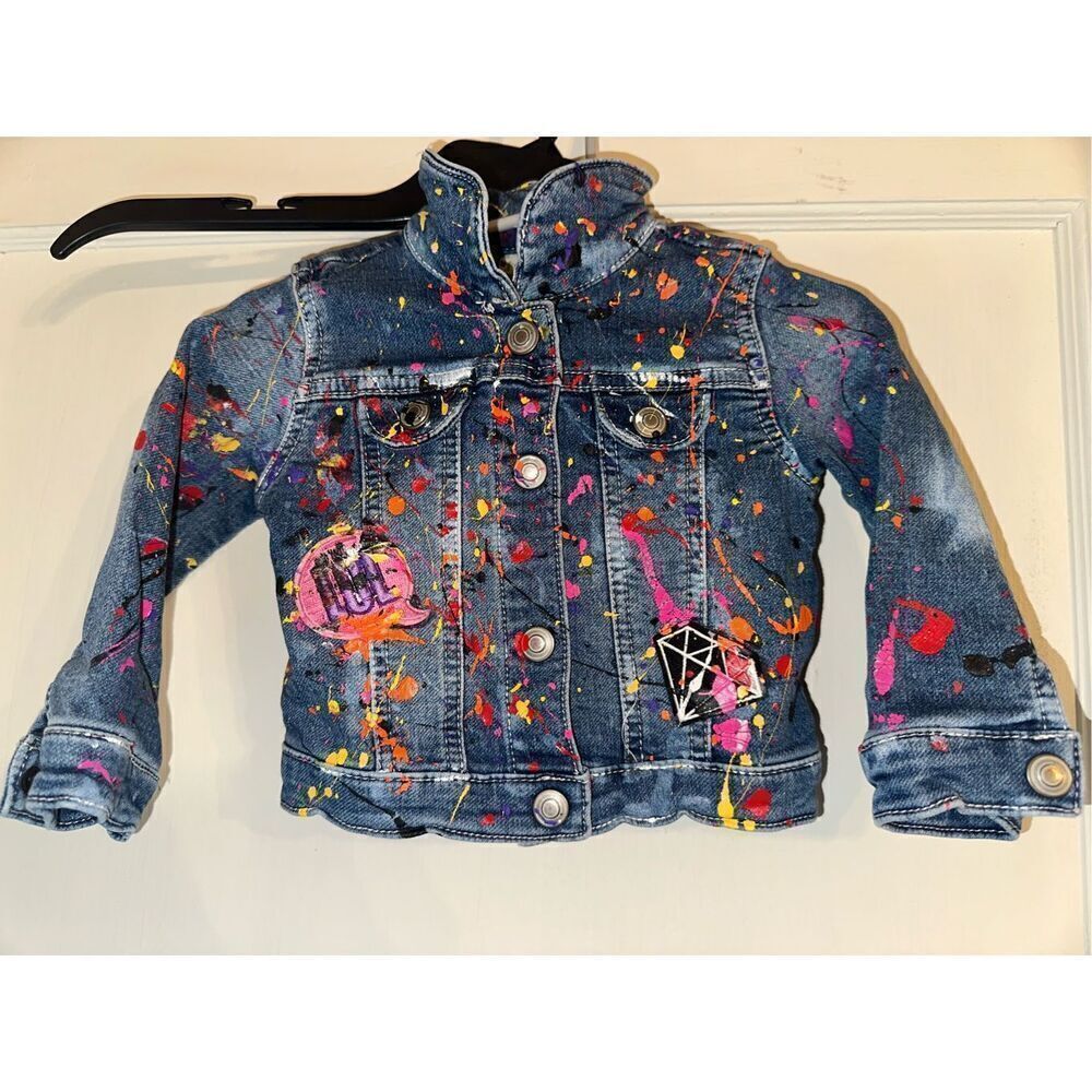 Graffiti Paint Splatter World Denim Jacket custom Design Girls 18 months